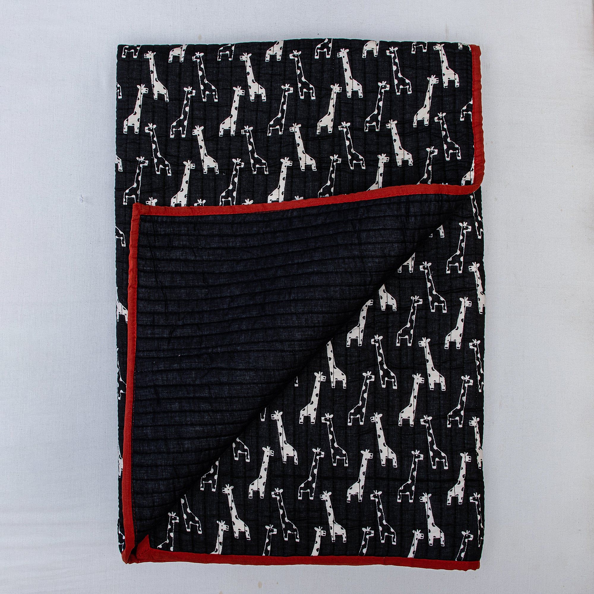 Hand Block Black and White Giraffe Print Cotton Baby Blankets 120